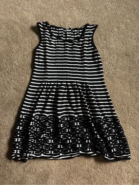 Max Studio Black & White Striped Sleeveless Fit-and-Flare Dress